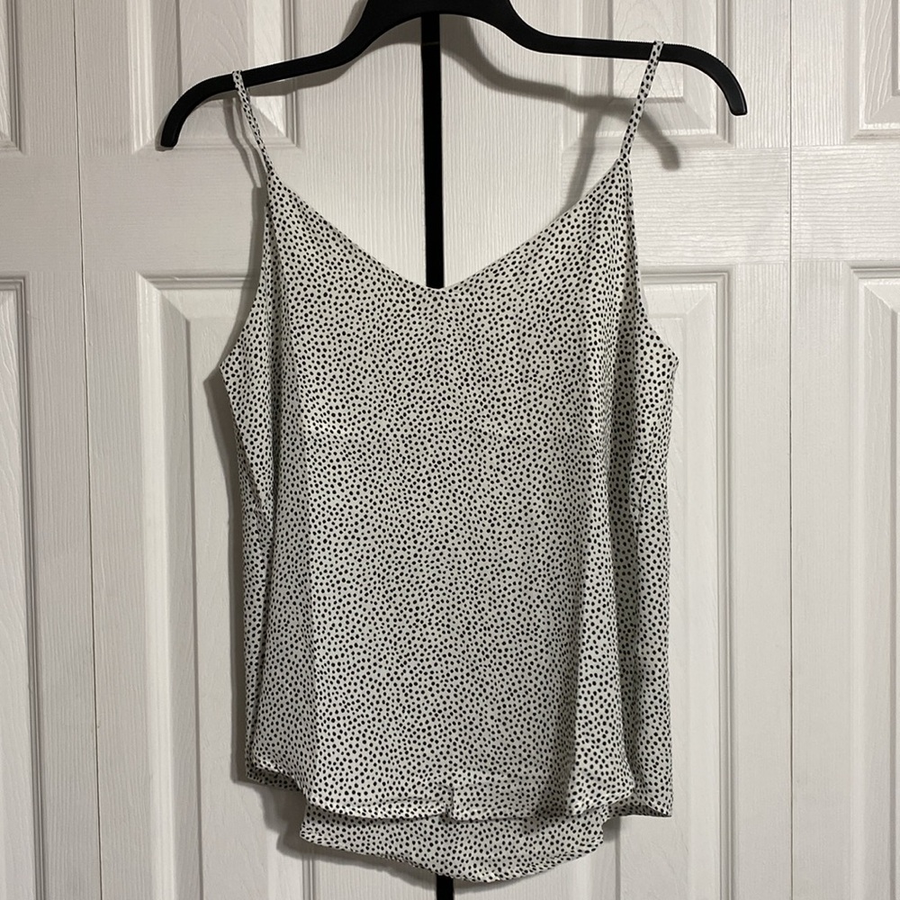 Mine lined black & white dotted tank top shirt blouse size LARGE
